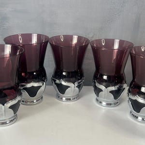 Vintage Art Deco Amethyst Krome Kraft Farber Brothers Glasses Set of 6