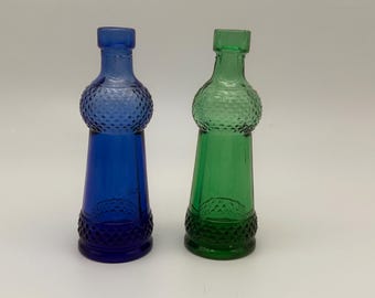 Vintage Small Colored Glass Bottles 1940s and 1950s