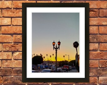 Impression photo originale de Los Angeles, encadrée, fabriquée aux États-Unis, art mural, coucher de soleil, lampadaire, art mural Californie