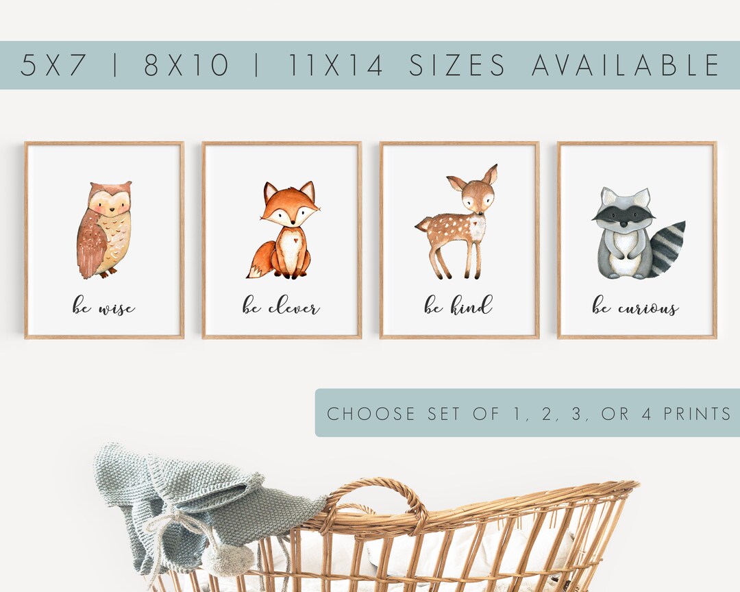 Woodland Nursery Decor, Set of 4, Woodland Animals Prints Woodland Baby ...