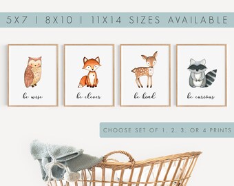 Woodland Nursery Decor, Set of 4, Woodland Animals Prints Woodland Baby Shower Decorations Baby Animal Prints for Nursery Decor Boy Girl Art