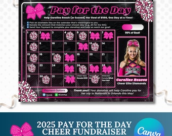 Editable Cheer Fundraiser Template | Pay for the Day | Cheerleading Donation Tracker | Bow and Pom Fundraising Design