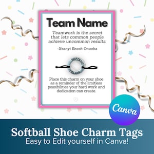 Softball Shoe Charm Tag| Editable Shoe Charm Tag | Softball Team Gift
