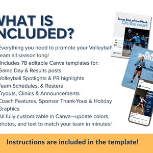 Paquete de plantillas de voleibol / 78 plantillas para redes sociales para equipos / Día del partido, Perfiles de jugadores, Calendarios imagen 2