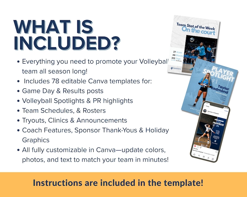 Paquete de plantillas de voleibol / 78 plantillas para redes sociales para equipos / Día del partido, Perfiles de jugadores, Calendarios imagen 2