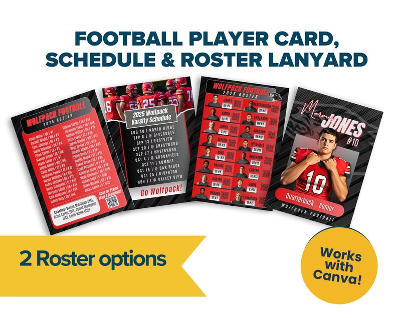Game Day Roster Sheets Football Roster Card Template • Game Day Lanyard, Editable Player Card ...