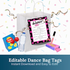 Dance Printables |Dance Survival Kit | | Editable Template| Dance Team Gift Idea