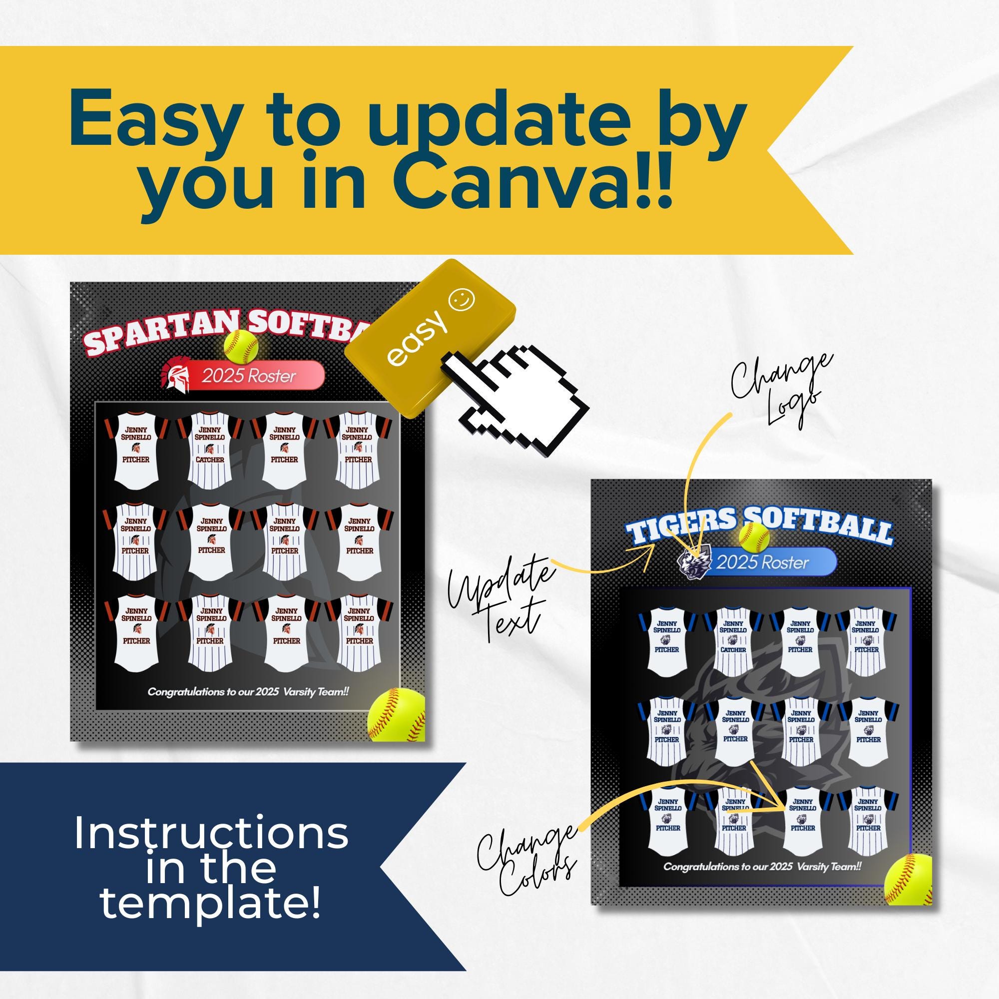 Customizable Softball Roster Template | Editable Jerseys With Names ...