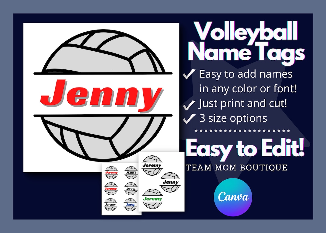 Volleyball Name Tags Volleyball Printables Volleyball Team Etsy