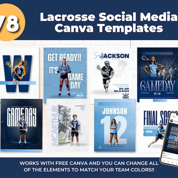 Lacrosse Social Media Templates | 78 Canva Graphics Pack