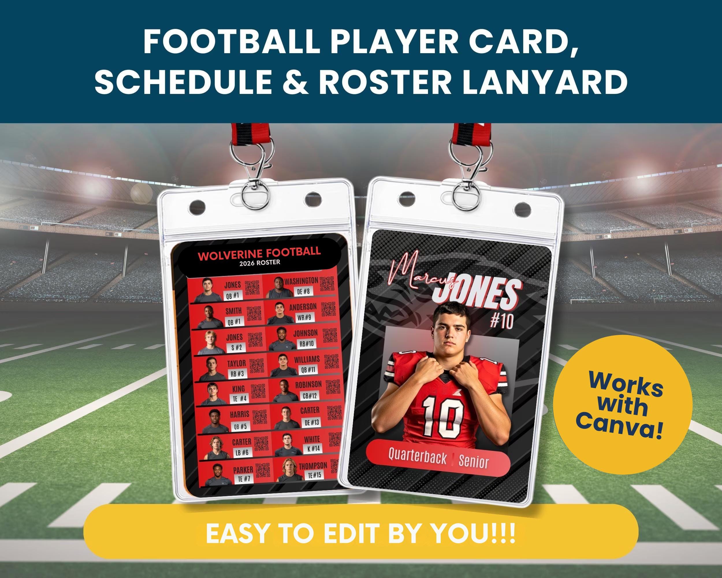 Templates Roster Cards Football Roster Card Template • Game Day Lanyard, Editable Player Card ...