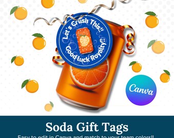 Bearbeitbare Orange Soda Geschenkanhänger: Team Spirit Leckereien (Digitaler Download)