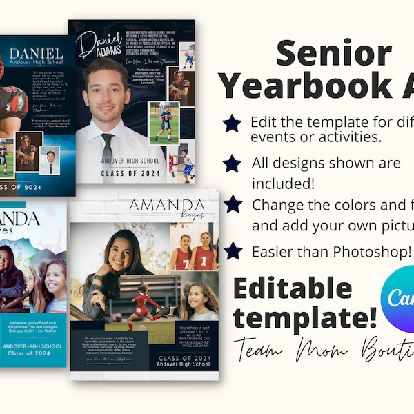 Customizable Yearbook Ad Template | Editable Dedication Page | Personalized Yearbook Message | Instant Download