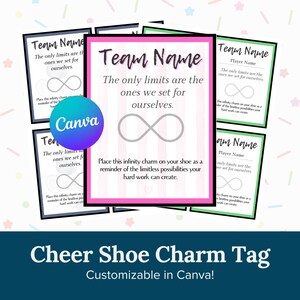 Etiqueta de charme de sapato de torcida | Infinity Charm Cheer team | Presente de equipe de torcida