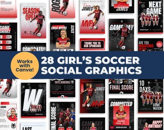 Girls Soccer Social Media Templates – Editable 28-Post Bundle – Works with Canva