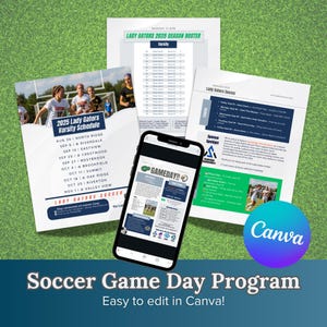 Editable Soccer Game Day Program Template: High School Sports (Printable Canva 8.5x11)