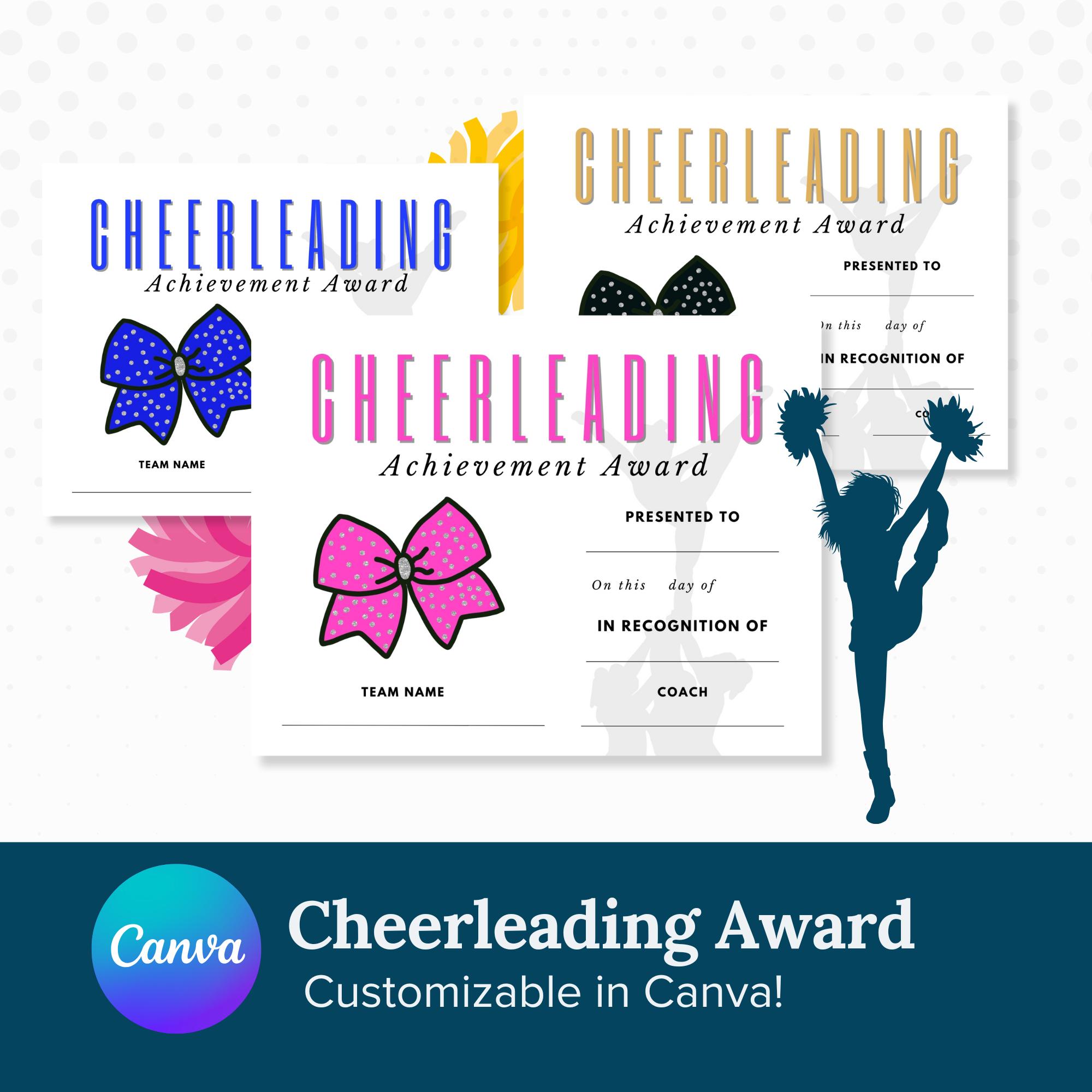 Certificaat Cheer Award | Eindejaarsprijs Cheer | Cheer-herkenning | Bewerkbare cheer-prijs