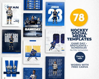 Hockey Templates Bundle | 78 Social Media Templates for Teams | Game Day, Player Spotlights, Schedules – Works with Canva