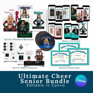 Ensemble de nuit pour personnes âgées Cheer | de bannières, de programmes, de boutons et de certificats | Pack Réseaux sociaux | Pack numérique All-Star et School Cheer