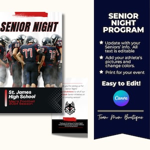 Football Senior Night Program Canva Template| Editable Senior Night Brochure| Sports Template