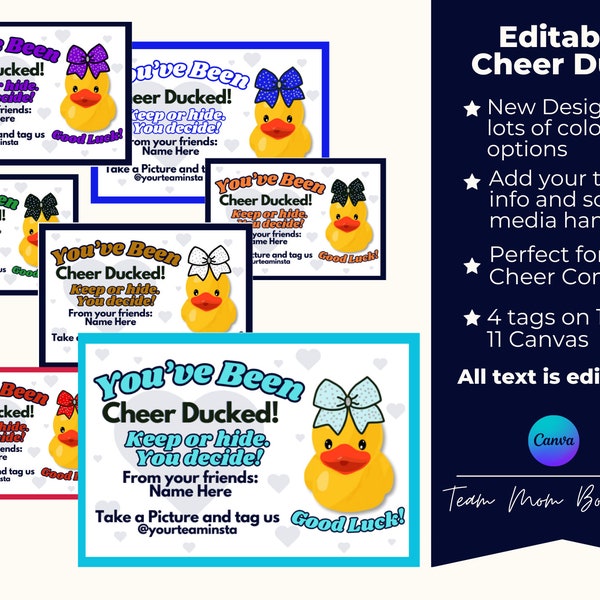 Cheer Duck Tag | Editable Ducks Tags | Cheer Printables | You've Been Cheer Ducked!