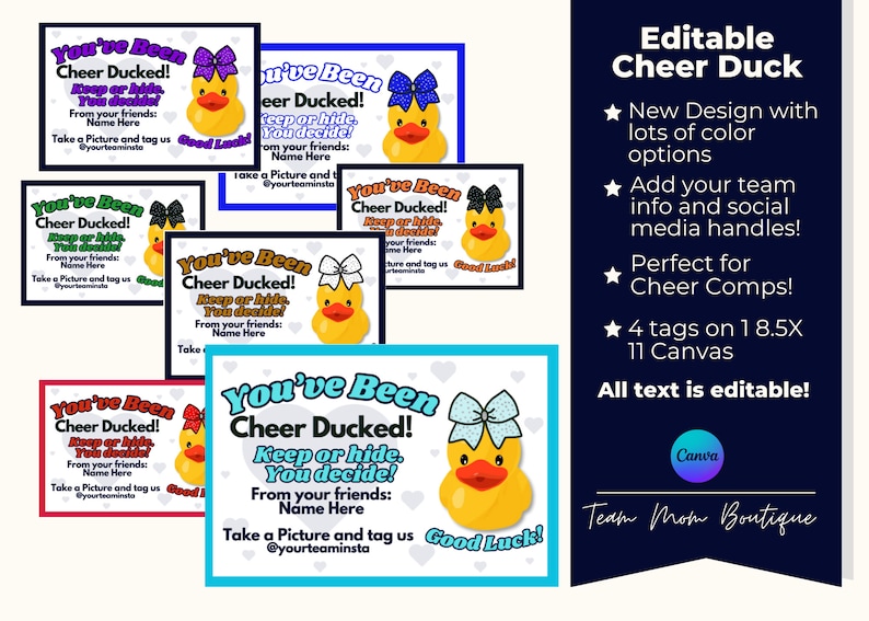 Cheer Duck Tag Editable Ducks Tags Cheer Printables You've Been Cheer Ducked image 1