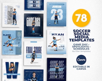 Soccer Canva Templates Bundle | 78 Social Media Templates for Teams | Game Day, Player Spotlights, Schedules
