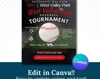 Customizable Baseball Tournament Flyer Template | Editable 8.5x11 Canva Design