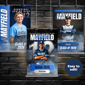 Baseball Senior Banner Template – 18x24 & 24x36 | Editable – Works with Canva