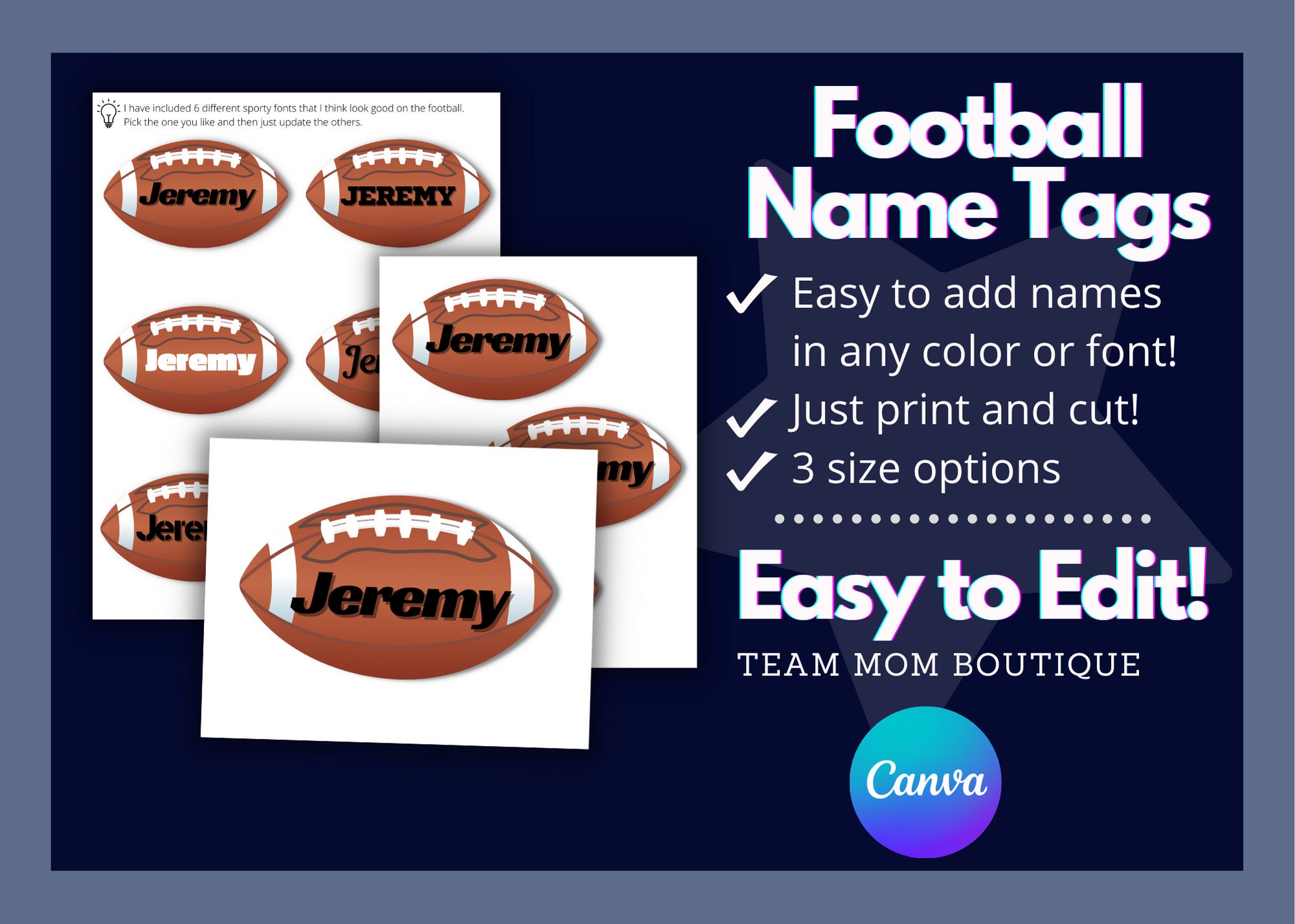 Football Name Tags Football Printables Football Team Ideas Etsy