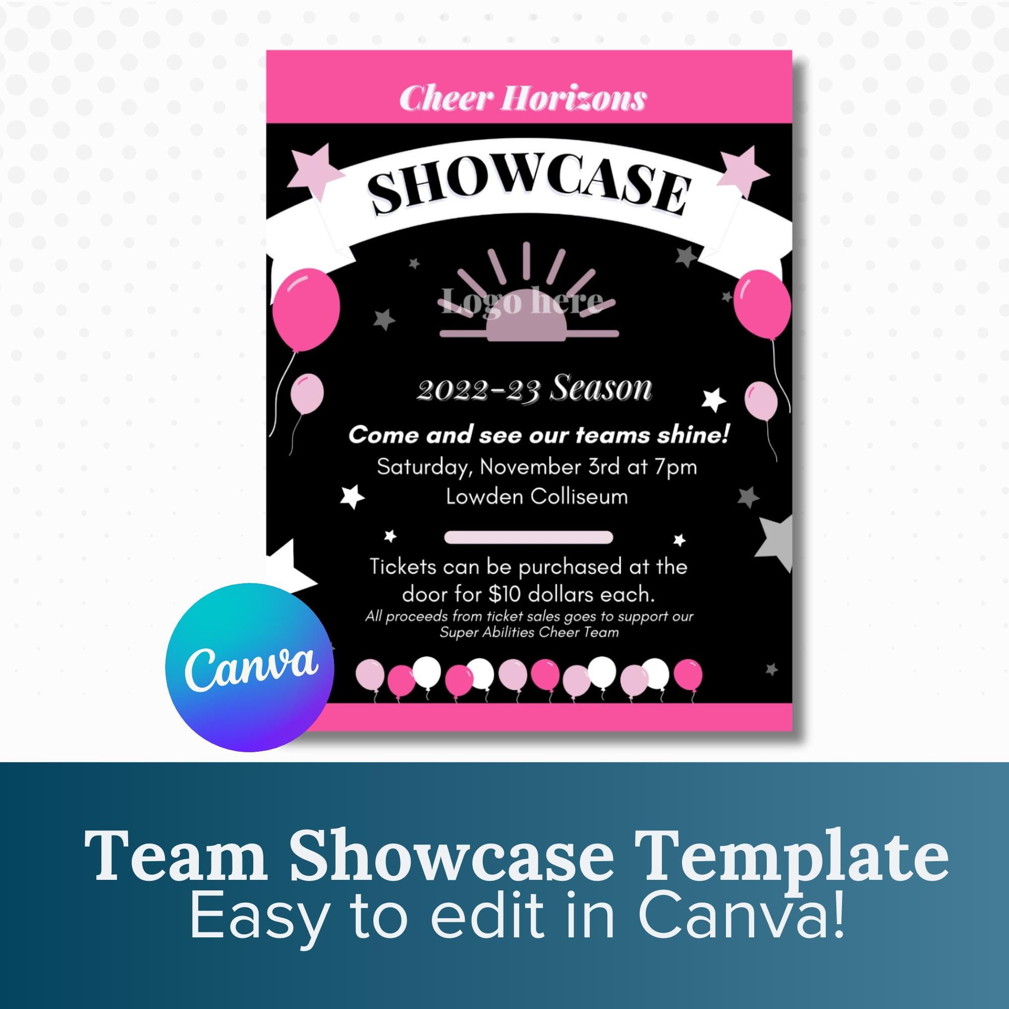 Team Showcase Template | Team Template | Sports Printable | Cheer Printable