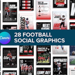 28 Football Instagram Templates | Editable Canva Social Media Posts | Game Day, Spotlight, Camp, Coach, Schedule, Cancellations