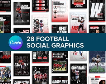 28 Football Instagram Templates | Editable Canva Social Media Posts | Game Day, Spotlight, Camp, Coach, Schedule, Cancellations