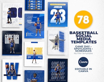 Basketball Canva Templates Bundle | 78 Social Media Templates for Teams | Game Day, Player Spotlights, Schedules