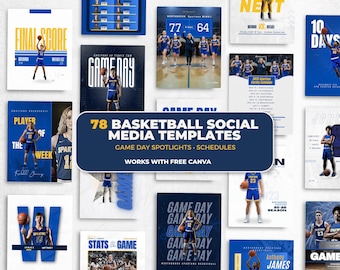 Lot de modèles de basket-ball | 78 modèles de réseaux sociaux pour les équipes | Jour de match, projecteurs sur les joueurs, horaires - Fonctionne avec Canva