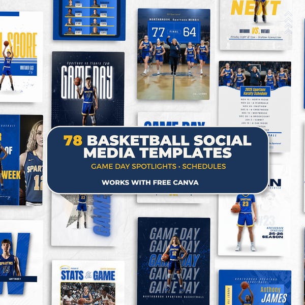 Basketball Social Media Templates | 78 Canva Graphics – Full Season Pack, Free Canva