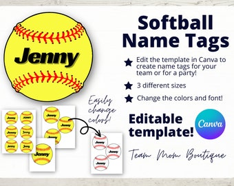 Softball Name Tags | Softball Printables | Softball Team Ideas | Softball Bag Tags