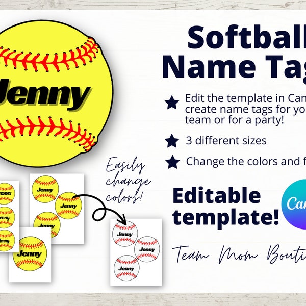 Softball Name Tags | Softball Printables | Softball Team Ideas | Softball Bag Tags