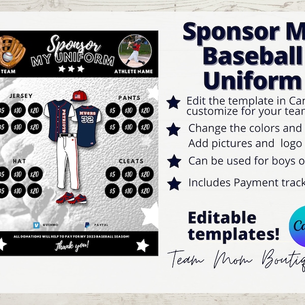 Baseball Fundraiser | Sponsor My Uniform |  Baseball Team Ideas