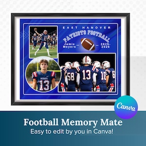 Modelo de Memória de Futebol | Colagem de Fotos 8x10 para Jogadores e Times | Presente Editável para Idosos na Canva | Moldura de Fotos Esportivas para Imprimir