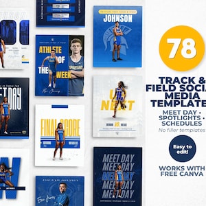 Track & Field Templates Bundle | 78 Social Media Templates for Teams | Game Day, Player Spotlights, Schedules – Works with Canva