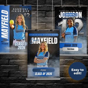 Softball Senior Banner Template – 18x24 & 24x36 | Editable – Works with Canva