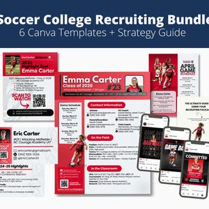 Soccer Recruiting Bundle Canva Template, College Athlete Profile & Business Card, Player Stats Social Media Graphics + Guide