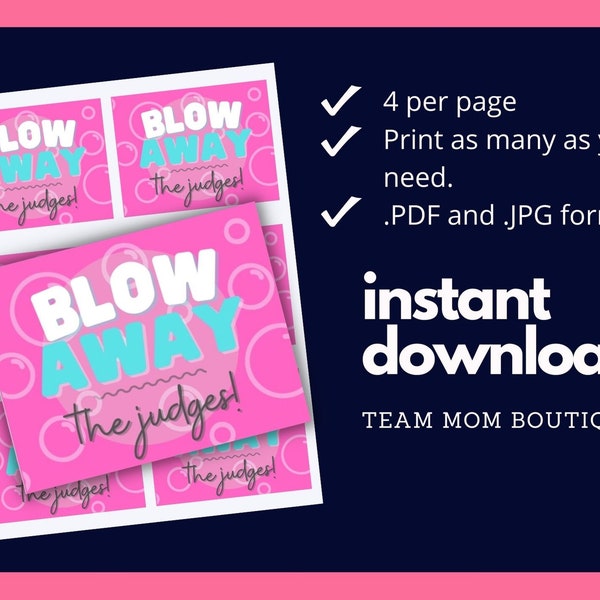 Cheer Printables | Team Gift Ideas | Blow Away the Judges | Candy Team Gift Idea | Blow Pop Gift Tag | Dance Printable