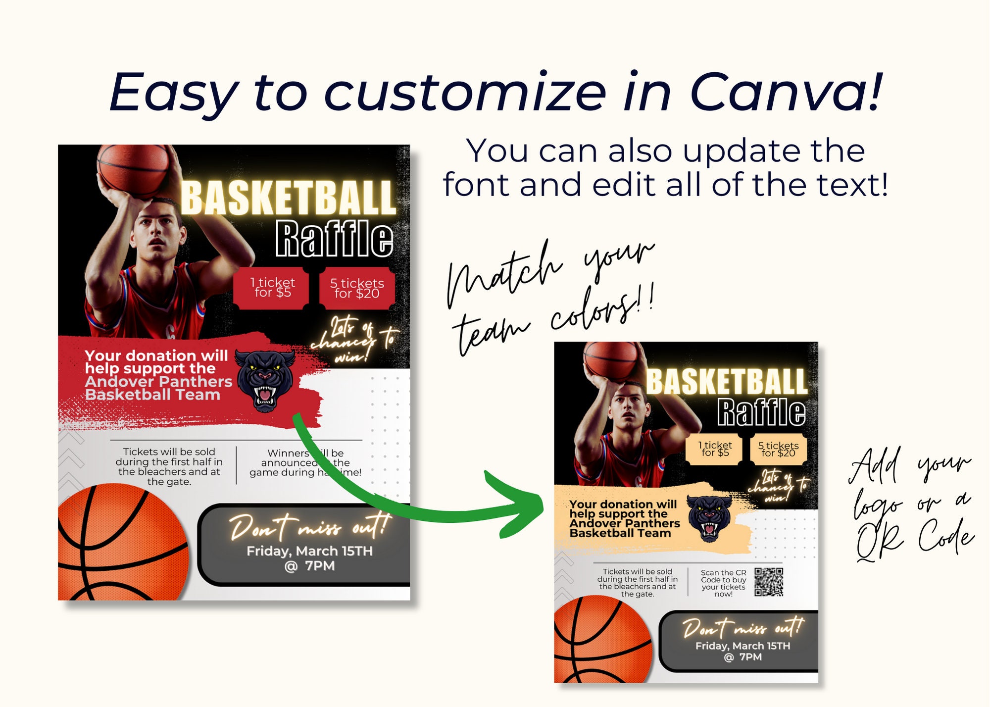 Basketball Raffle Flyer Template: Editable Fundraiser (digital Download ...