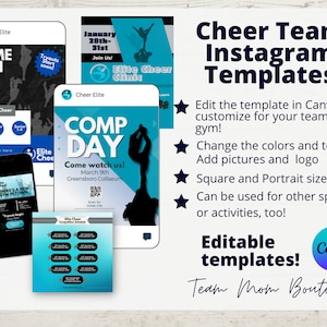 Szablony Instagram dla drużyn cheerleaderek | Edytowalny szablon mediów społecznościowych dla cheerleaderek | Szablon Canva | Szablon Cheer Comp Day