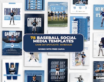 Baseball Templates Bundle | 78 Social Media Templates for Teams | Game Day, Player Spotlights, Schedules  – Works with Canva