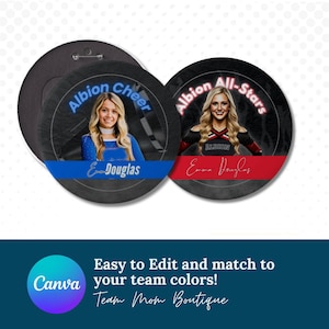 Cheer Mom Button Template: Personalized Cheerleader Photo Pin (Digital Download)