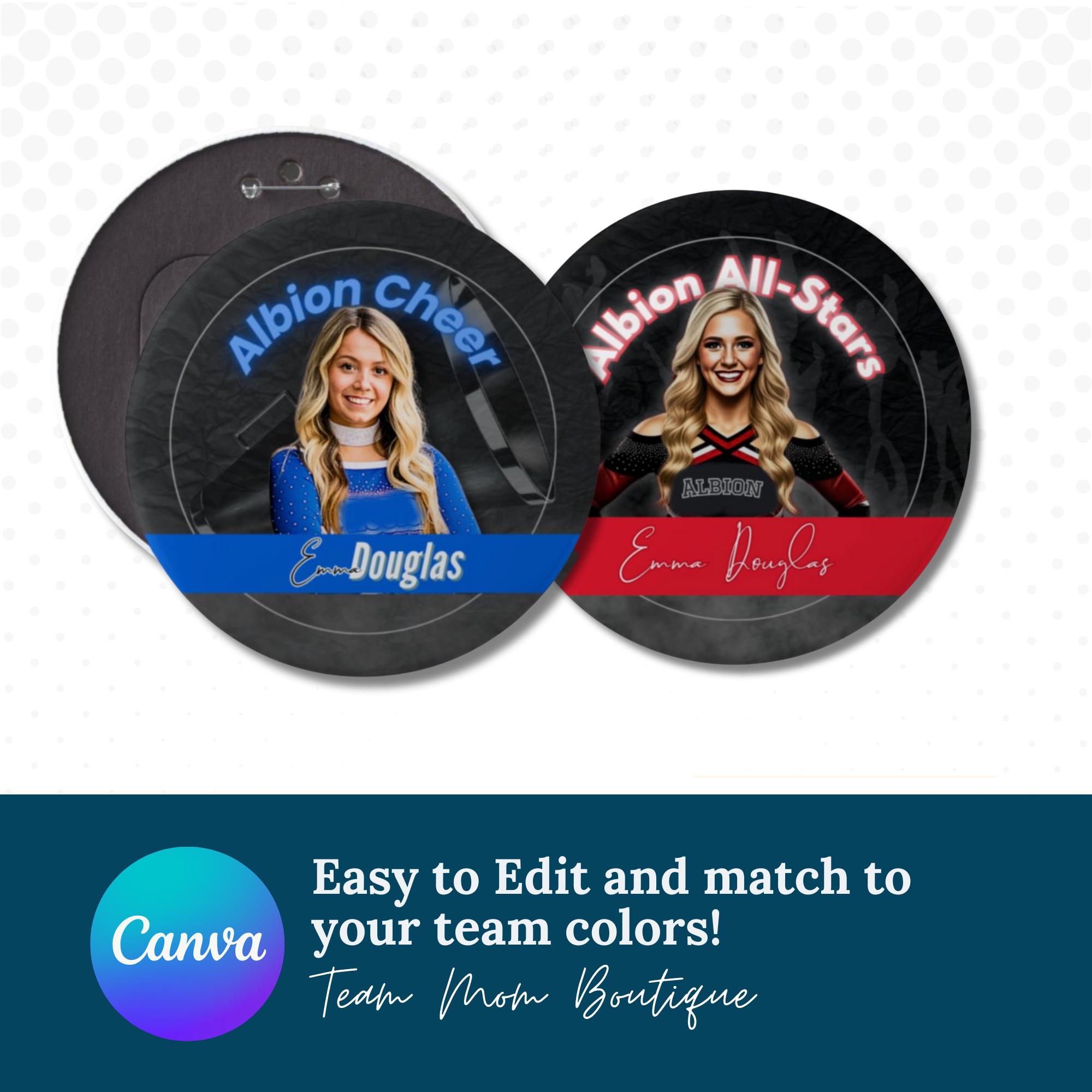 Cheer Mom Button Template: Personalized Cheerleader Photo Pin (digital ...