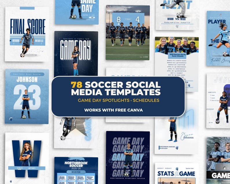 Soccer Templates Bundle | 78 Social Media Templates for Teams | Game Day, Player Spotlights, Schedules – Works with Canva
